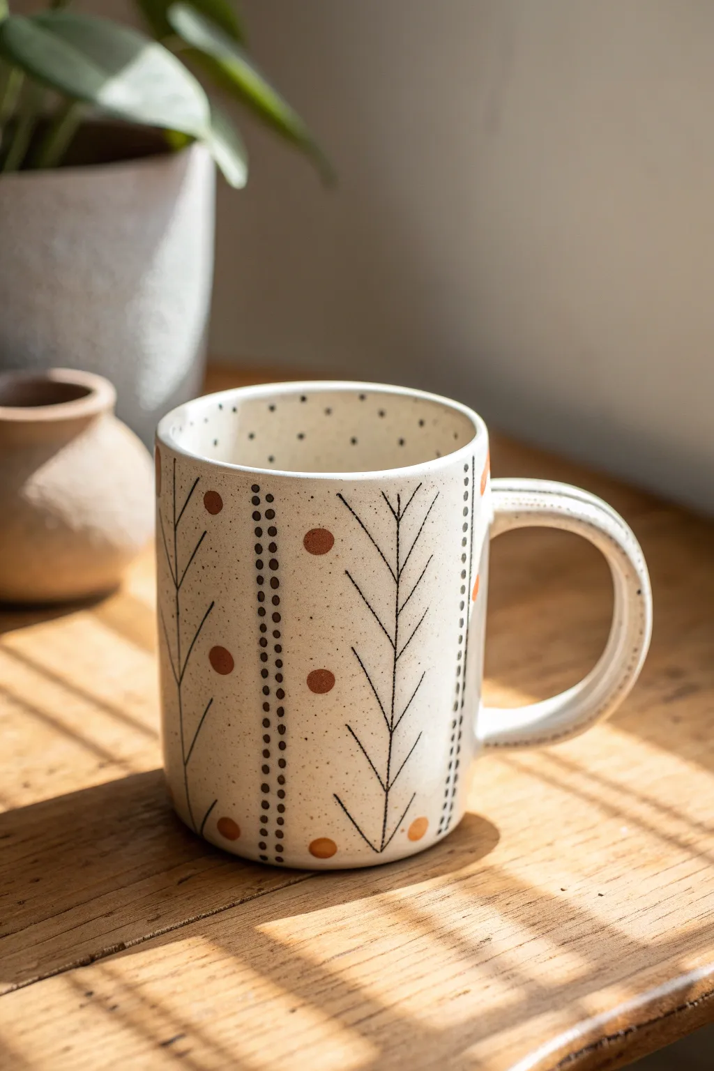 Elegant minimalist mug pattern that hides a tiny goofy doodle reveal when you rotate it
