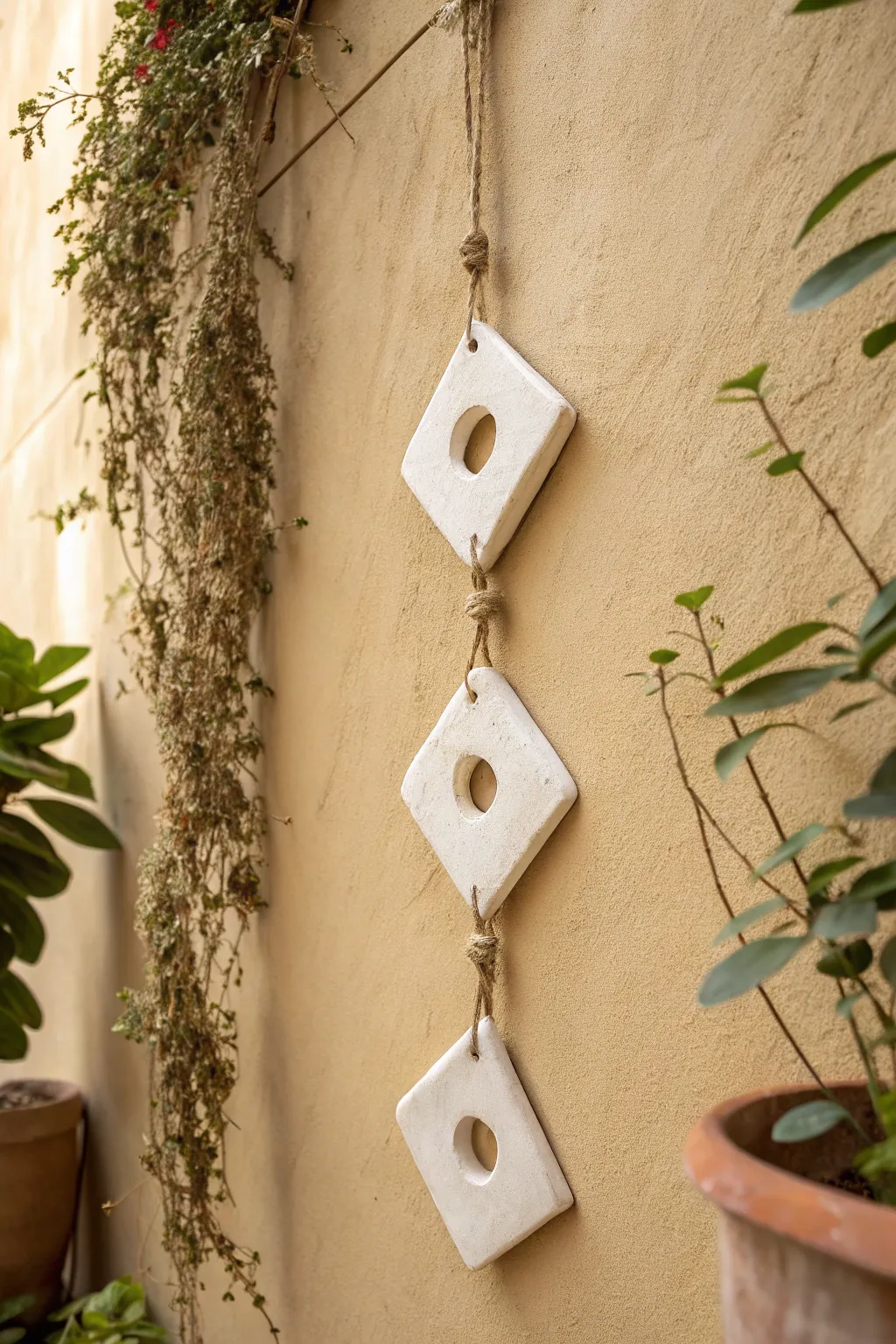 Beginner friendly wall hanging tiles with cutout shapes, twine detail, and calm modern boho style