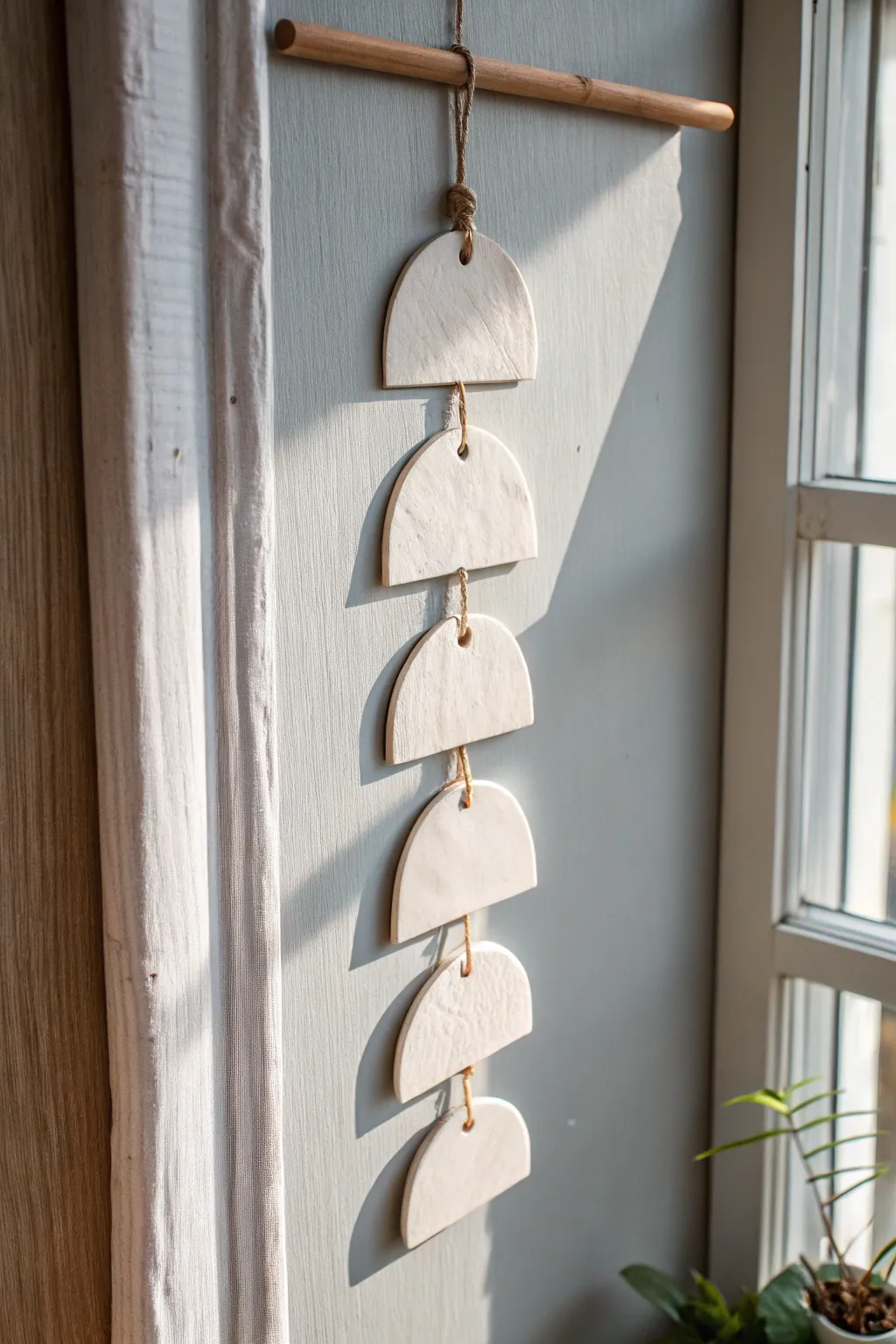 Minimal slab wall tiles with simple cutouts, softly speckled and airy in natural light