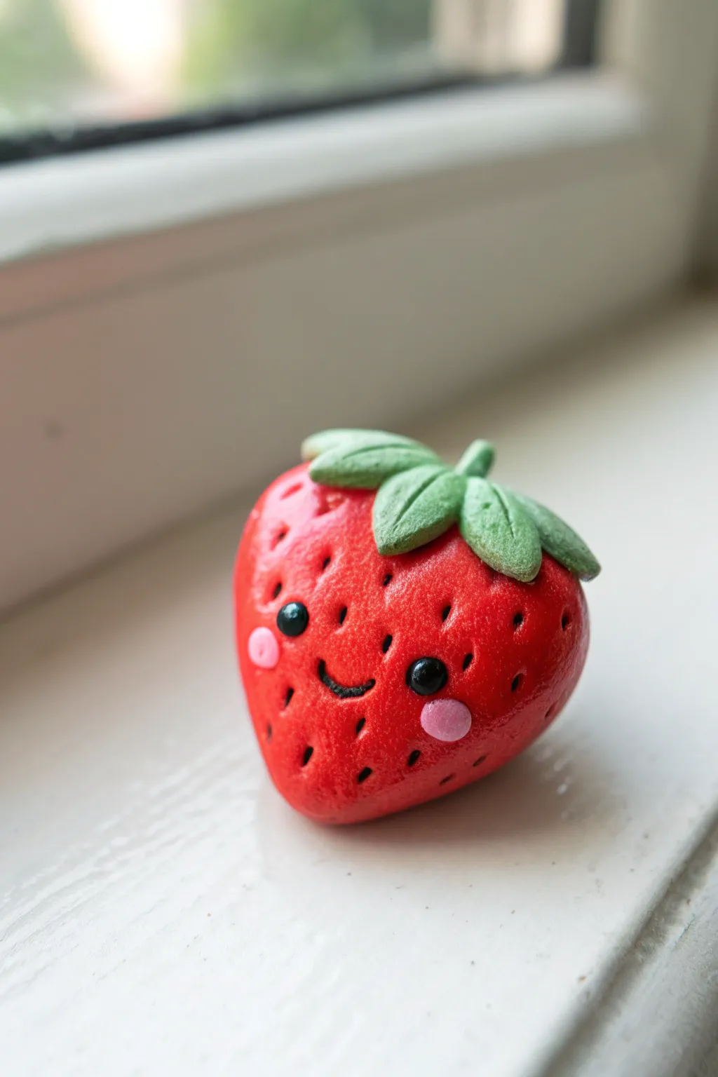 Sweet little strawberry clay magnet with a tiny smile, minimalist colors, big handmade charm.