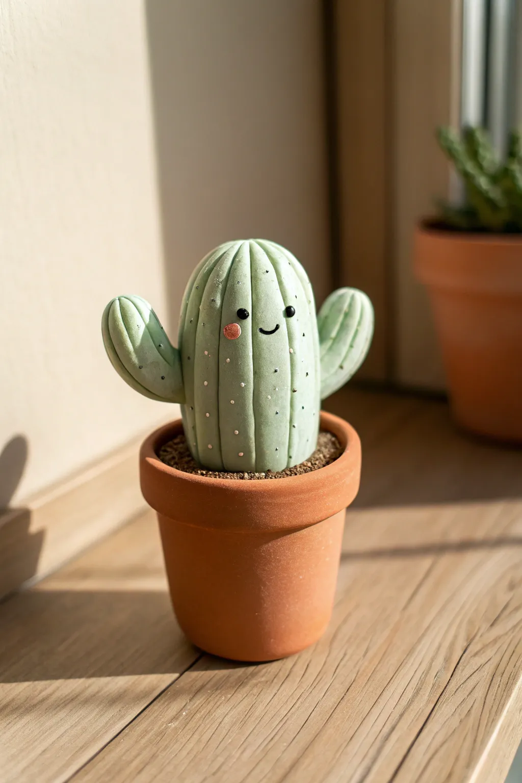 Sweet mini cactus critter in a tiny pot, a simple clay sculpture idea with cozy minimalist vibes