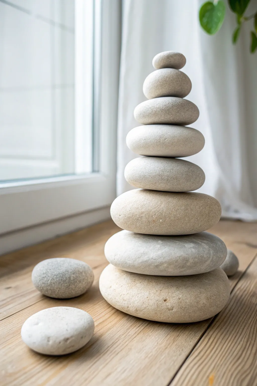 Stack smooth clay pebbles into a soothing tower for an easy, minimalist sculpture idea.