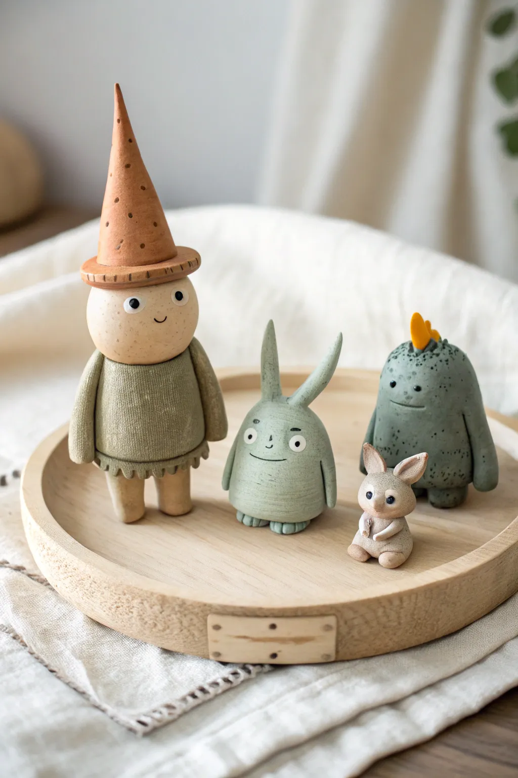 Minimal play clay character trio in soft earthy tones, perfect for mini stories and imaginative play