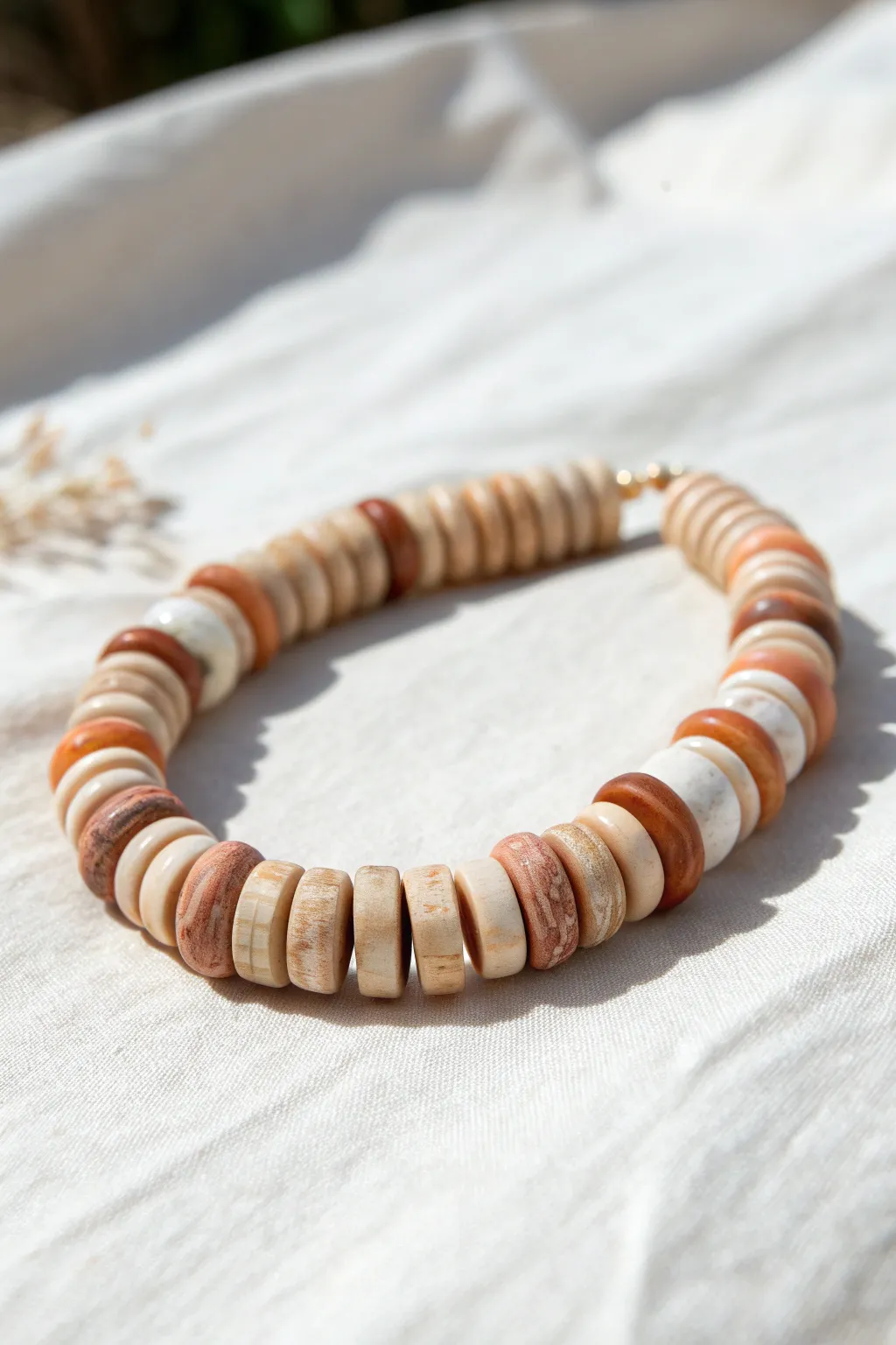 Marbled mixed-tone polymer clay heishi bracelet in a calm, minimalist color palette