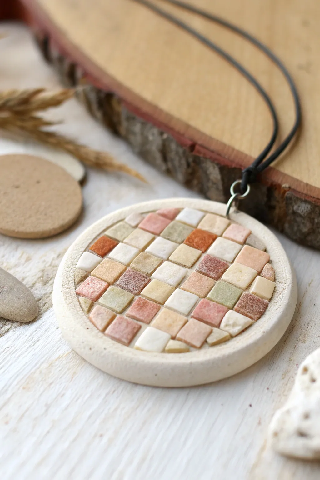 Glossy mosaic pendant made from tiny square extrusions, simple, modern, and beautifully handmade