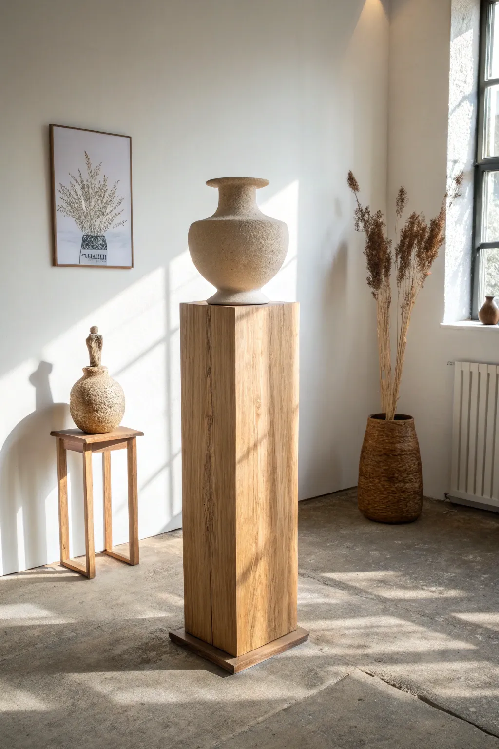 Elevate a statement pot with a simple plinth and dramatic light for instant gallery impact.