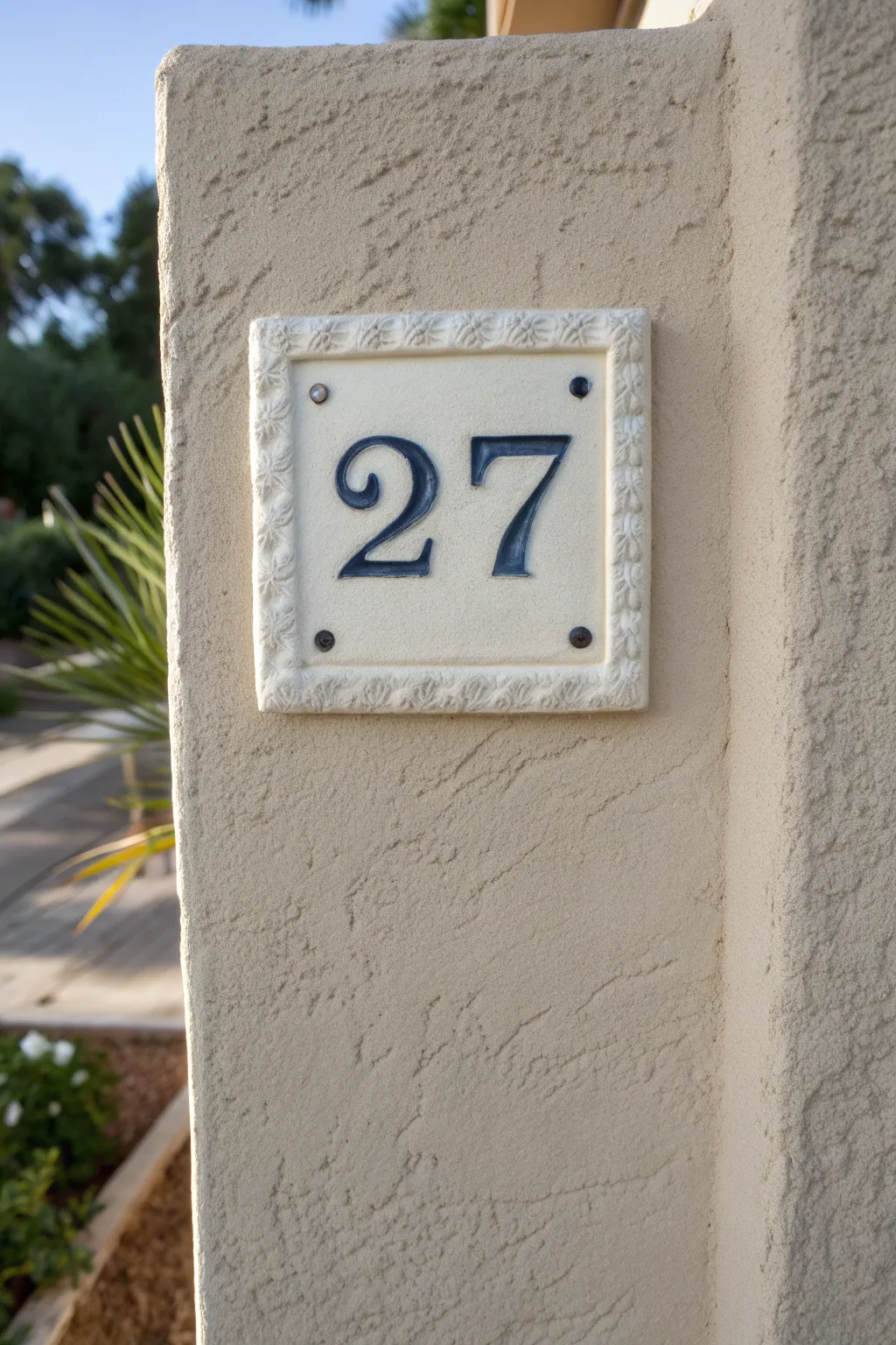 Minimalist house number tile with high contrast glaze, clean border, and handcrafted charm