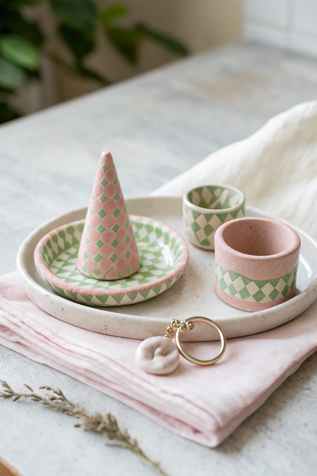 Mini preppy vanity trio in baby pink and sage green, sweet and minimal for your desk.