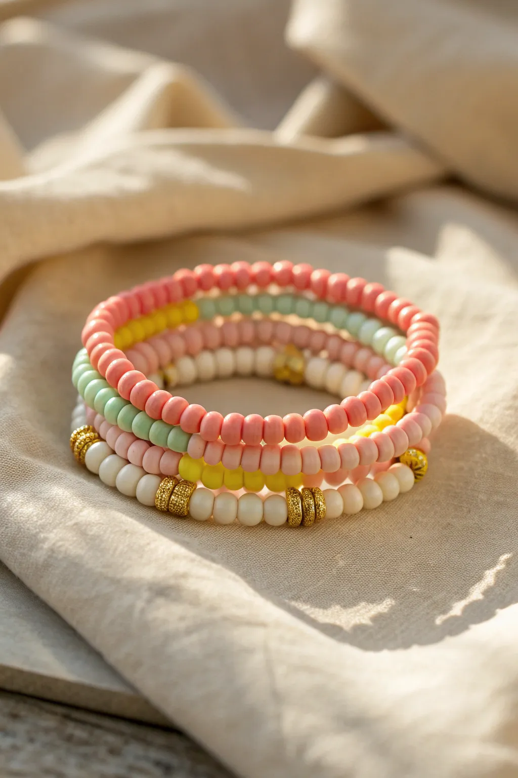 Bright preppy bracelet stack with hidden glow-in-the-dark beads for a playful surprise