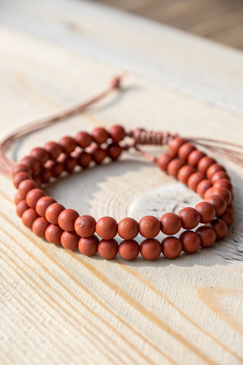 Double-strand red clay bracelet for a fuller look, simple beads, cozy Scandinavian boho vibe
