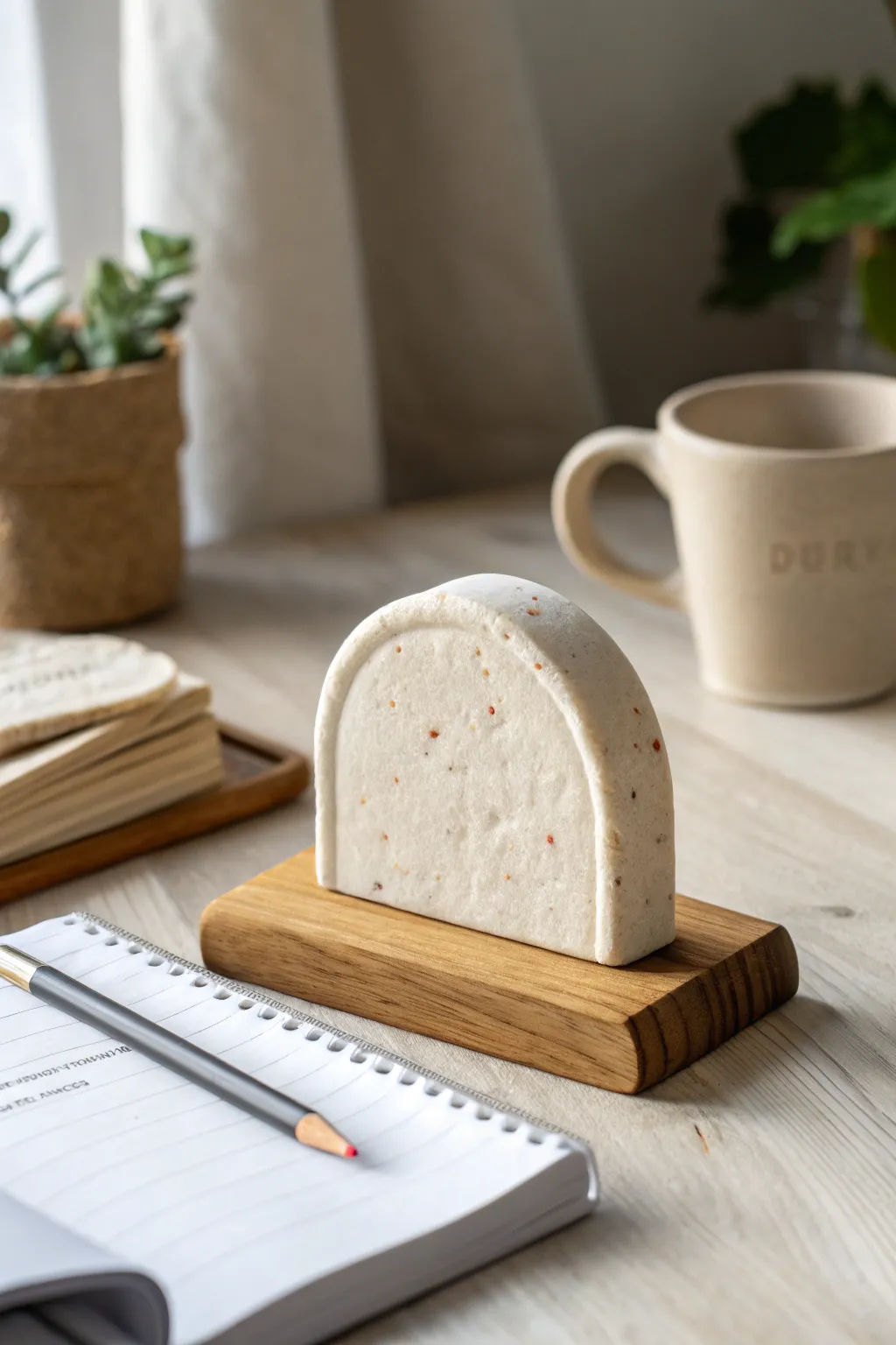 Handmade salt dough mini desk sign on a simple wood stand, a clean Fathers Day desk gift.