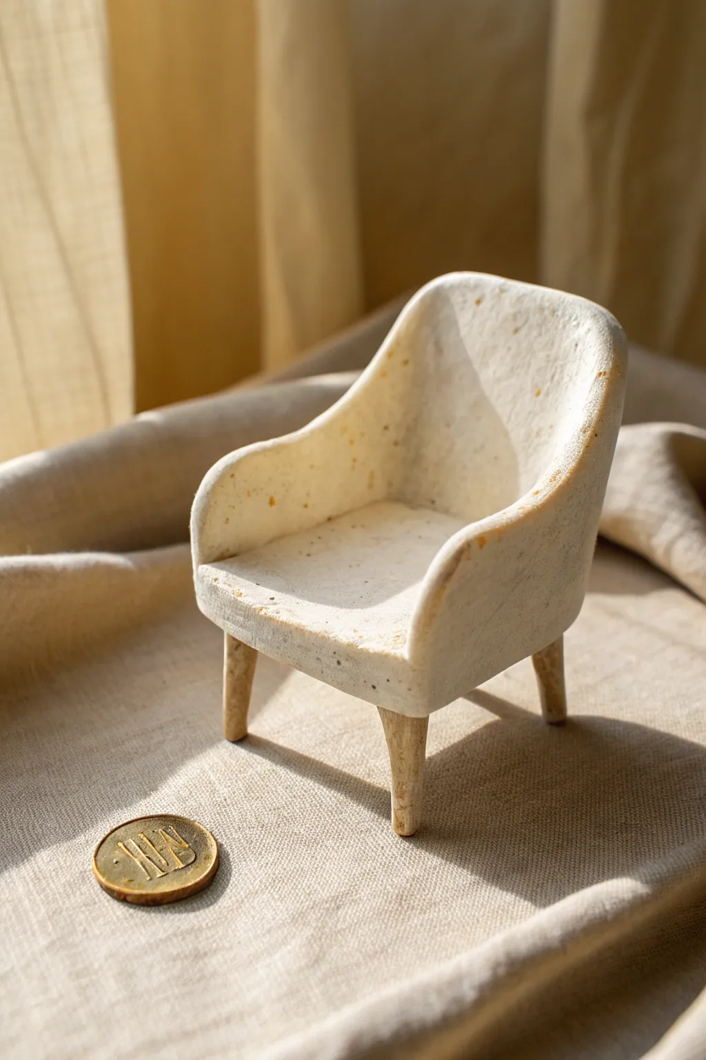 Minimalist tiny clay chair for dollhouse-style decor, simple shapes and satisfying handmade charm.