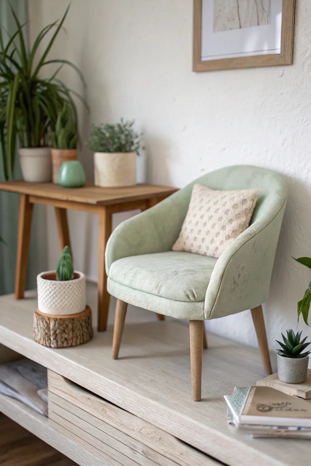 Tiny air dry clay room diorama in muted tones, minimalist boho charm for cozy shelf decor