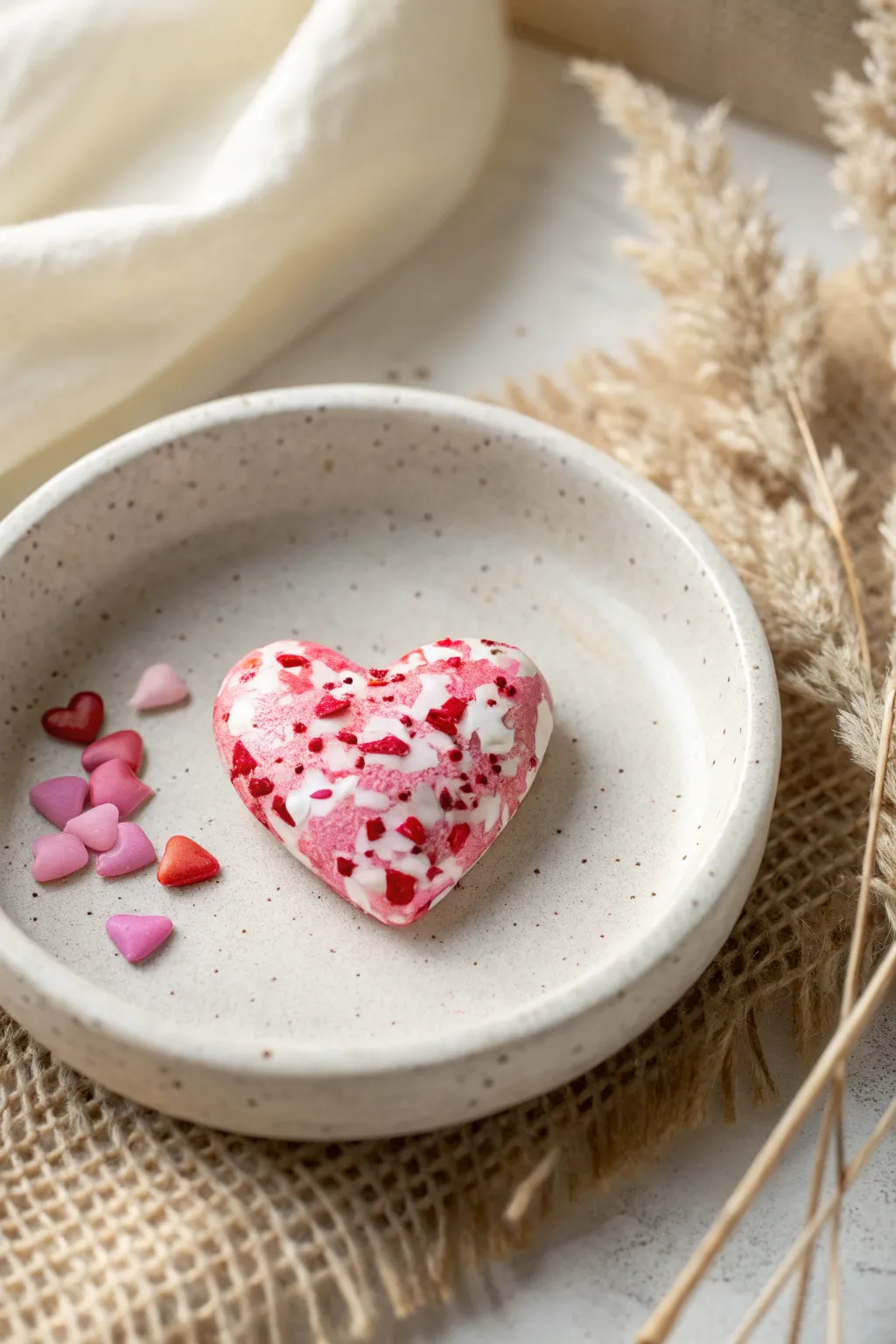Candy-sprinkle heart cabochon in polymer clay, glossy and ready for Valentine jewelry.