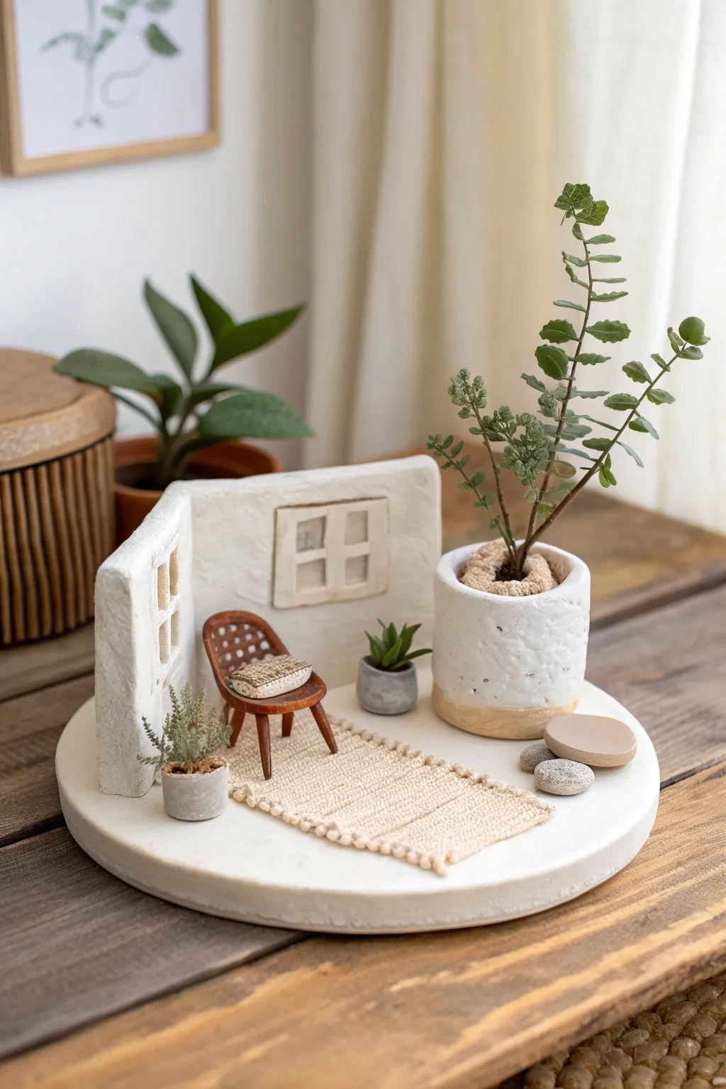 A tiny clay room-corner keepsake: simple, cozy, and handmade-perfect for a birthday shelf.