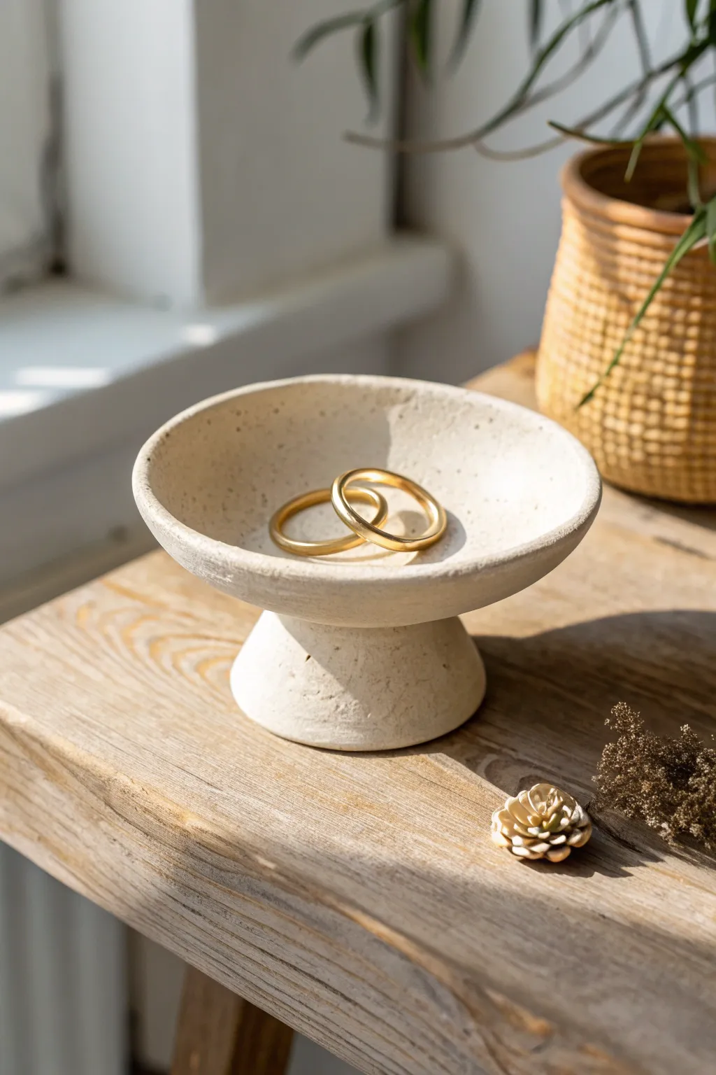 Little pedestal ring bowl: a sweet air-dry clay idea to keep your everyday rings safe and chic.
