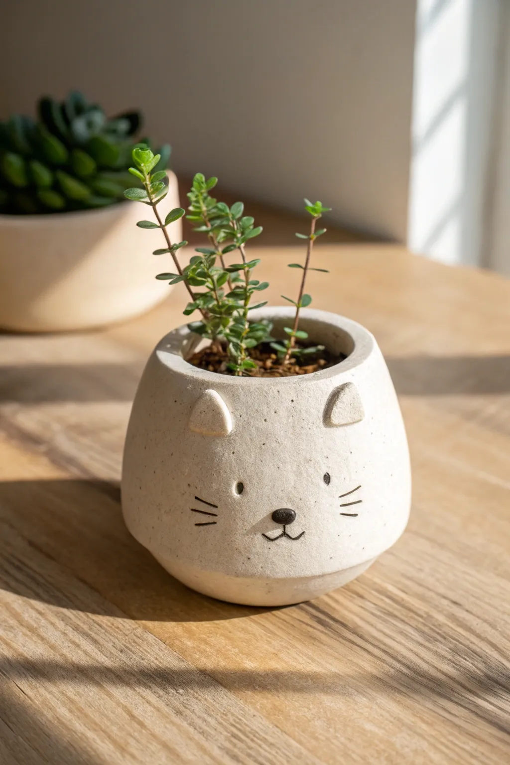 Tiny animal planter buddy in air dry clay, simple to make and perfect for a cozy shelf