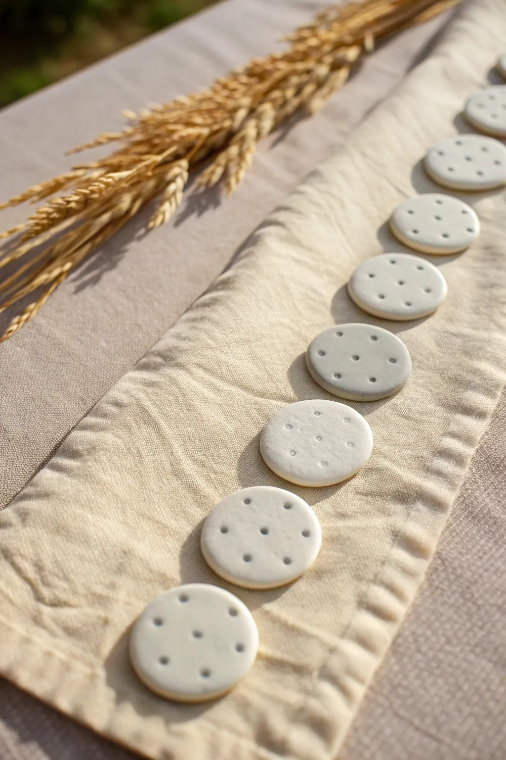 Neutral air-dry clay dot tokens 1–10, a minimalist kindergarten counting set with handmade charm.