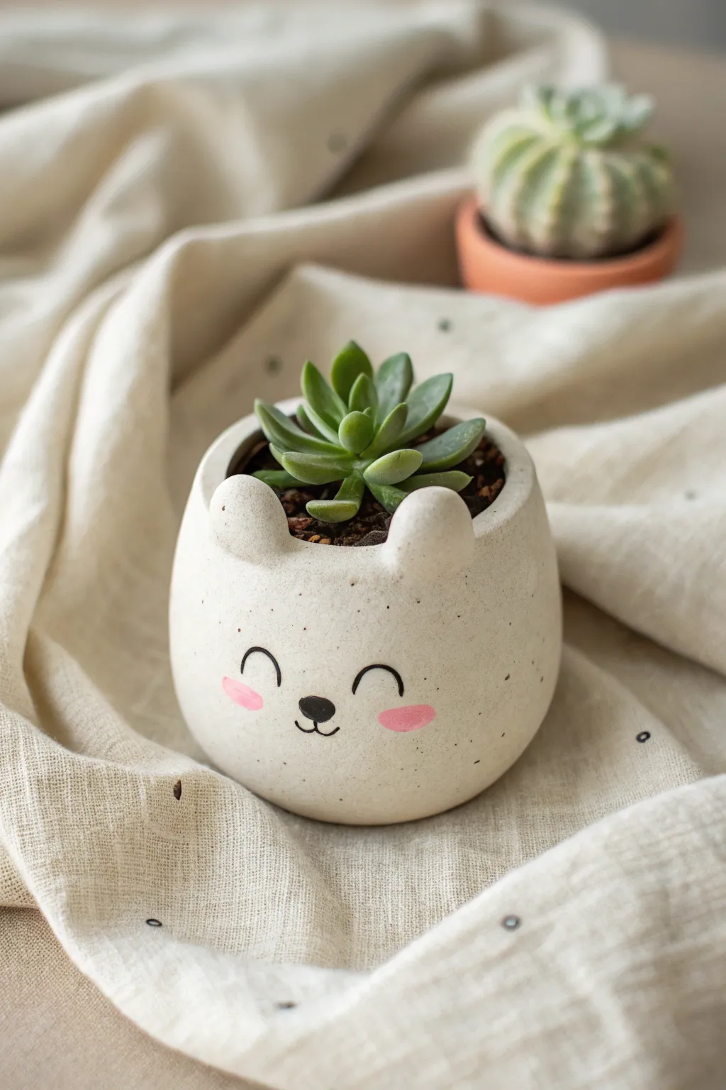 Adorable animal-shaped air dry clay pot with a mini succulent, minimalist and boho sweet.
