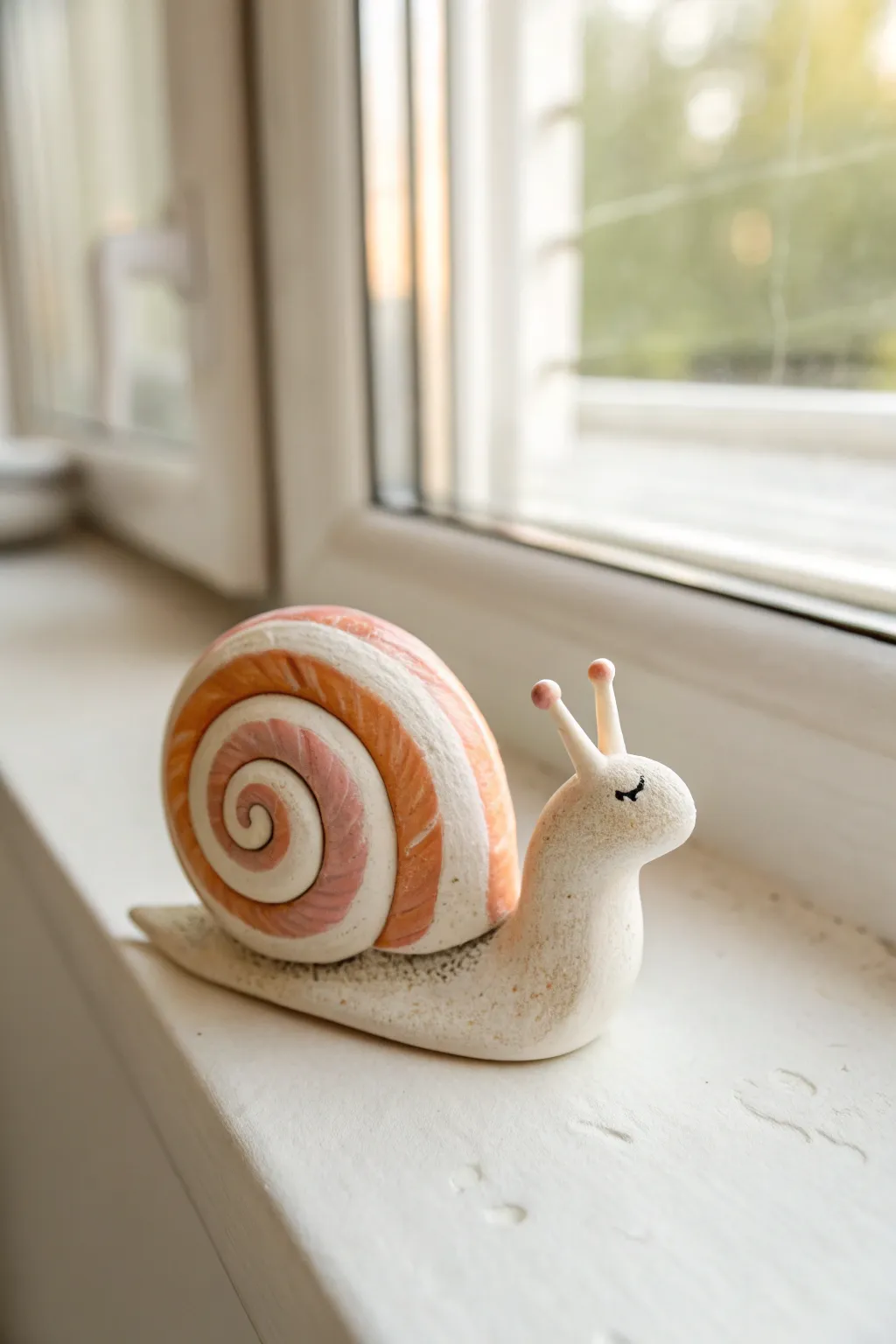 Minimalist clay snail with a soothing swirled shell, perfect for easy animal modeling ideas