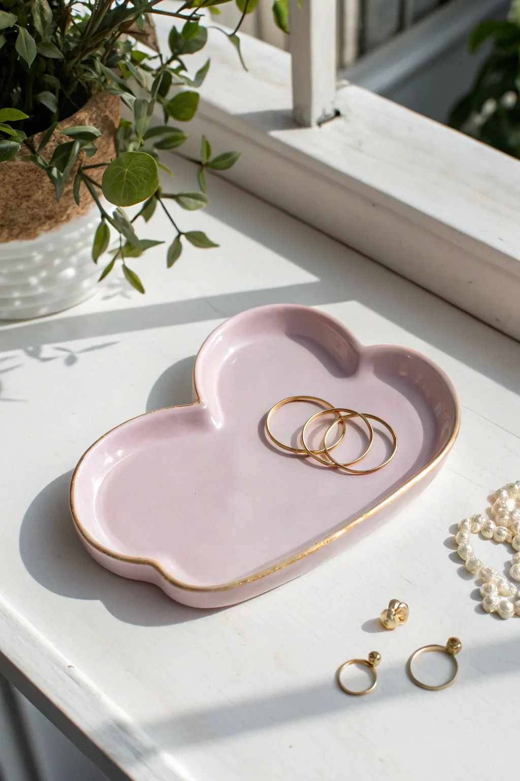 Soft pastel cloud tray for rings and pins, minimalist boho ceramic art for a calm vanity.