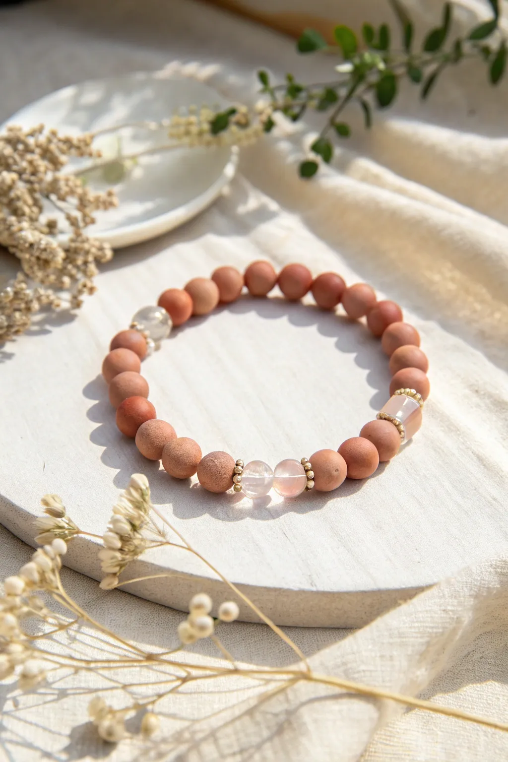Airy clay bracelet idea using clear spacer beads for a light look with absolutely no white.