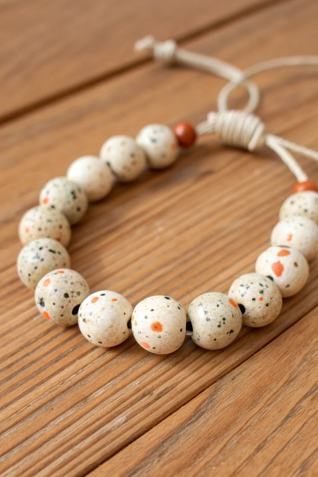 Terrazzo clay bead bracelet with solid ends for a clean, modern boho statement