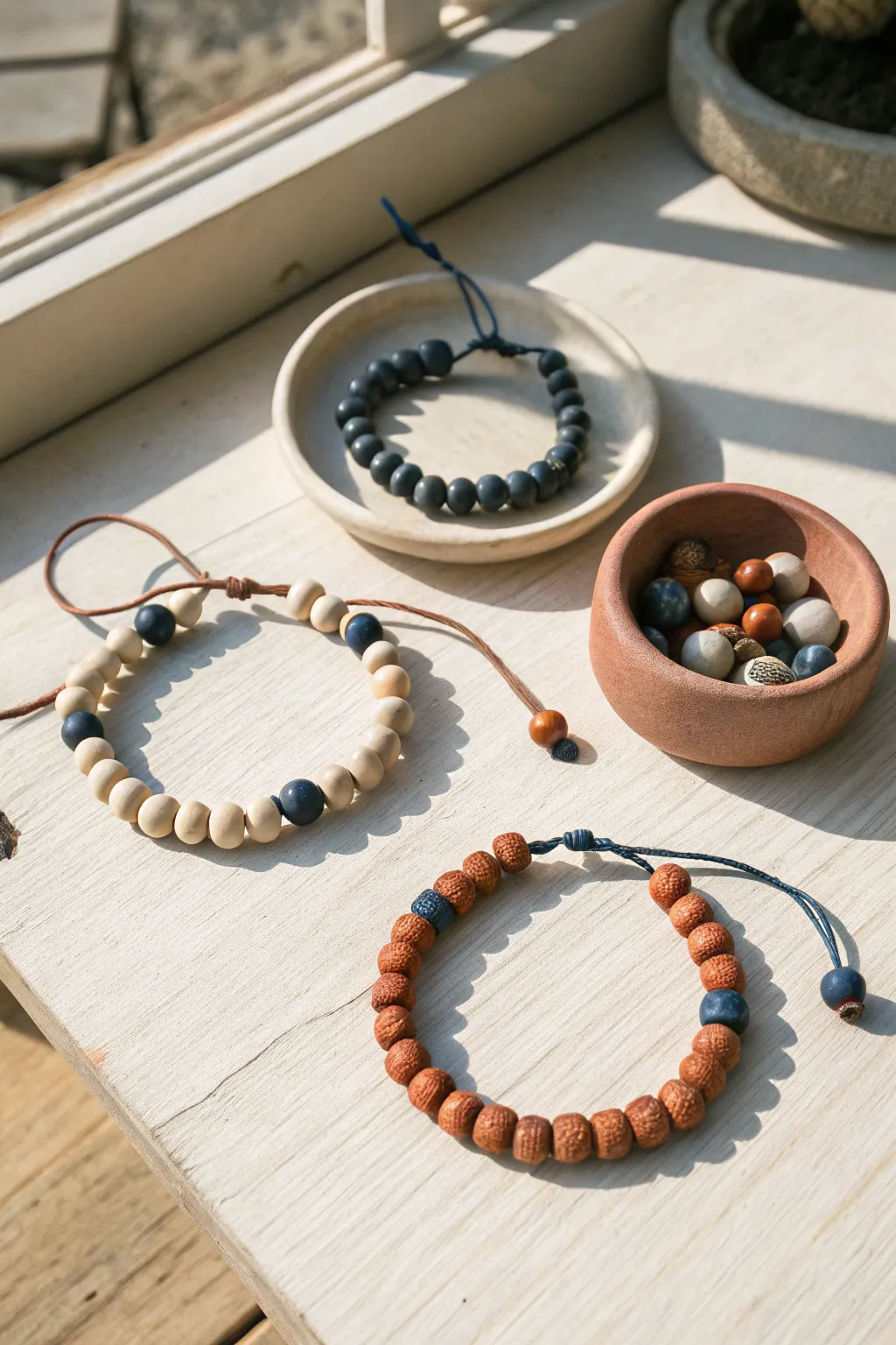 Mix-and-match clay bead bracelets in one palette, with spare beads ready to swap anytime