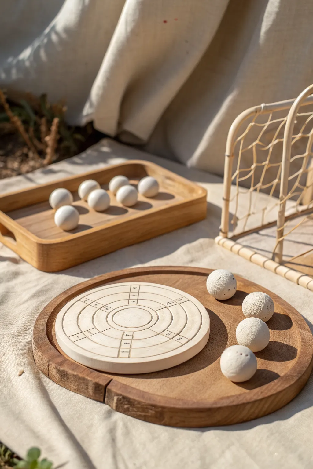A charming mini tabletop sports kit in clay, minimalist and playful for cozy game nights.