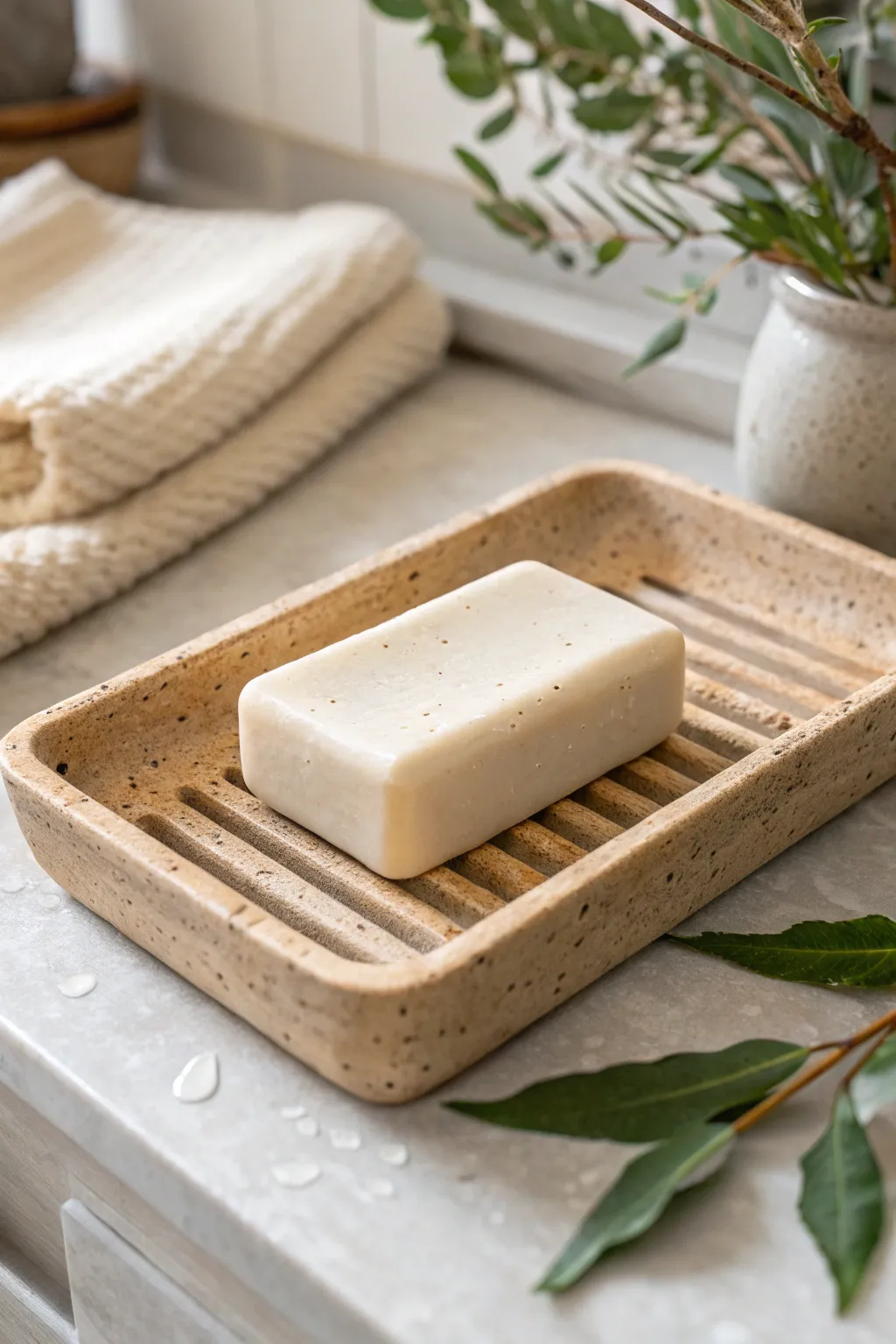 Minimal clay soap tray with clean drain grooves for a modern, practical bathroom upgrade