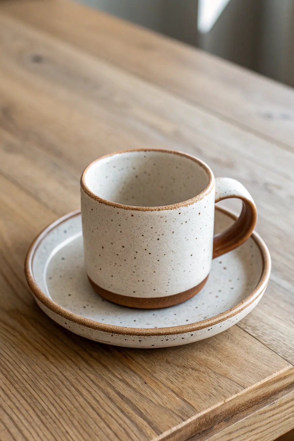 Easy slab mug and saucer set with clean lines, matte glaze, and a calm Scandinavian feel