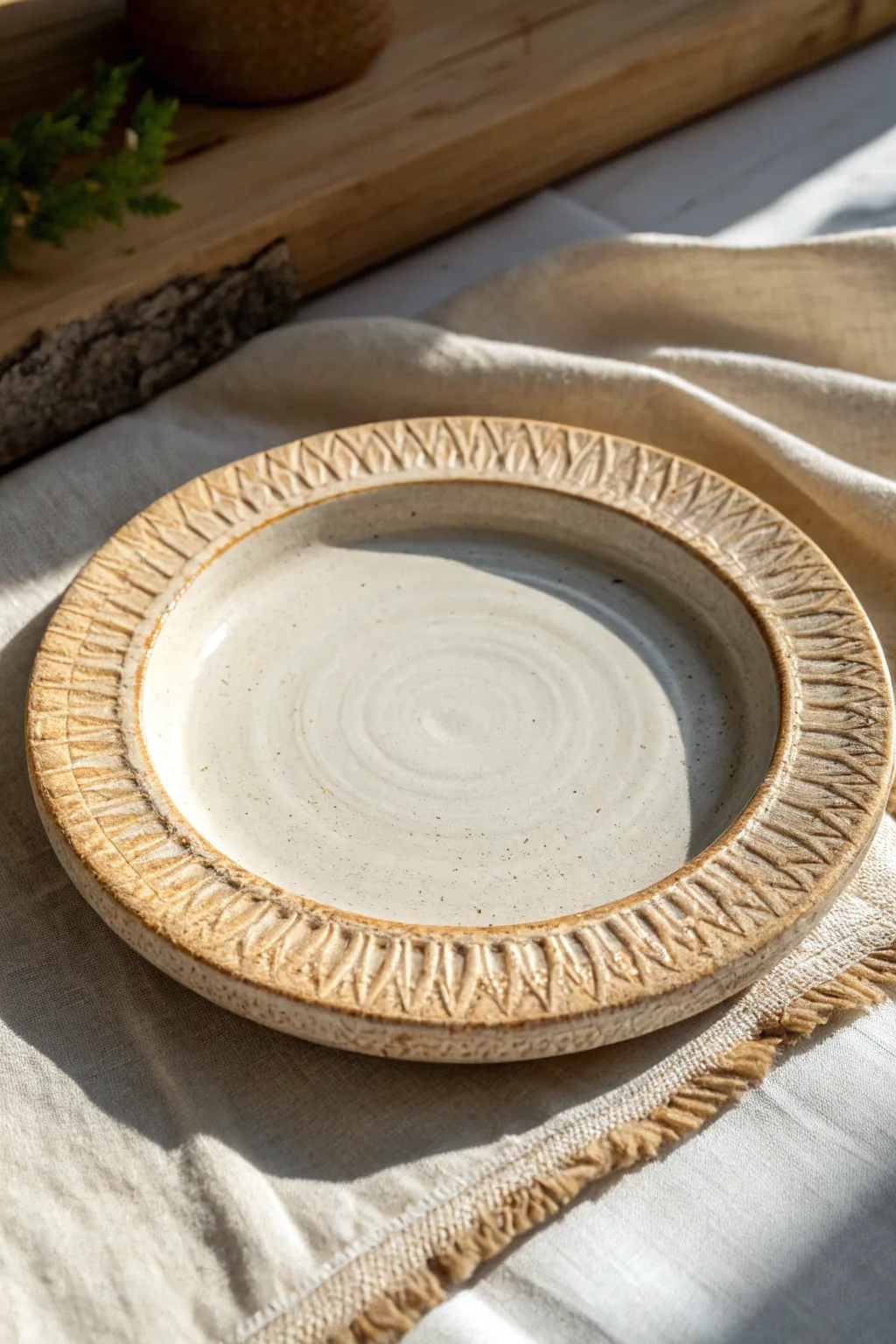 Textured rim, glossy center: a simple clay plate design that highlights handmade contrast beautifully.
