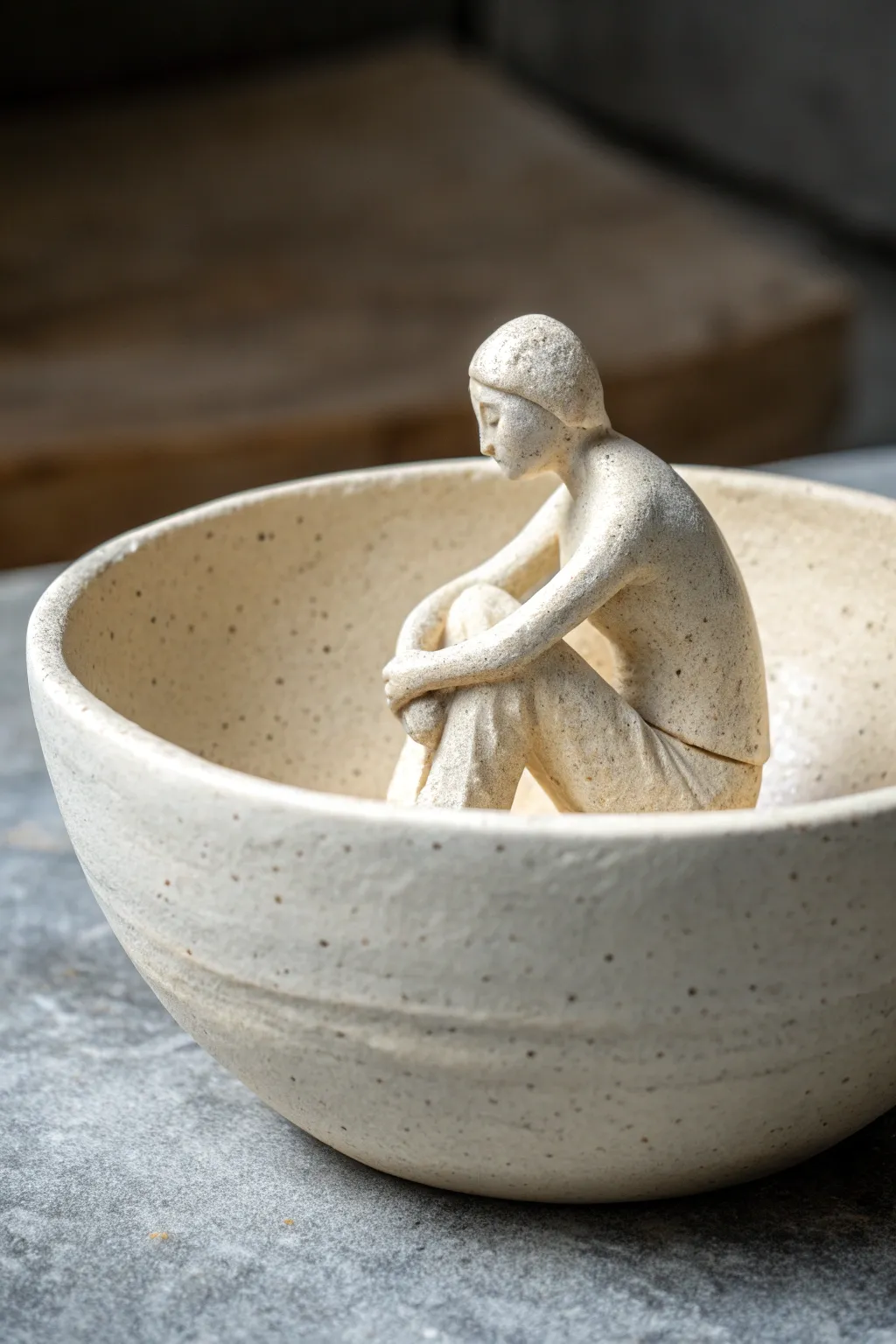 Surreal bowl meets figure: a dreamy hybrid sculpture with organic texture and calm minimalist charm