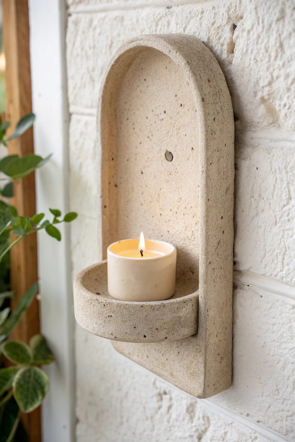 Minimal clay wall sconce with a cozy tea light pocket, Scandinavian calm with a boho touch