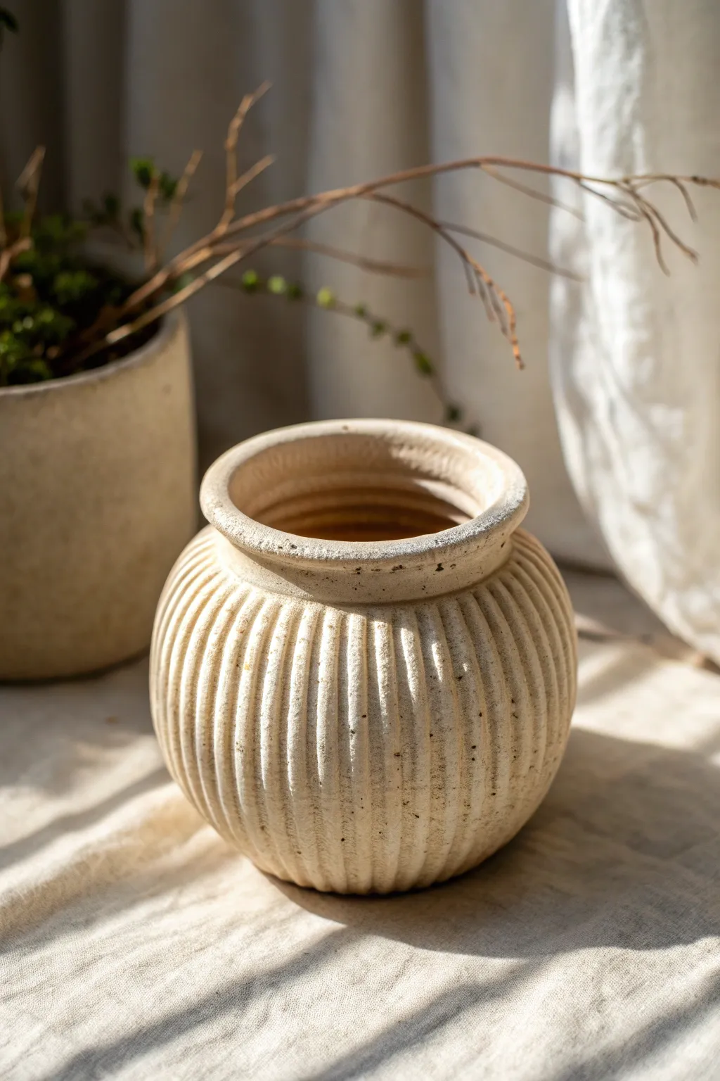 Beginner-friendly coil pot with corrugated texture and a matte glaze that breaks beautifully.