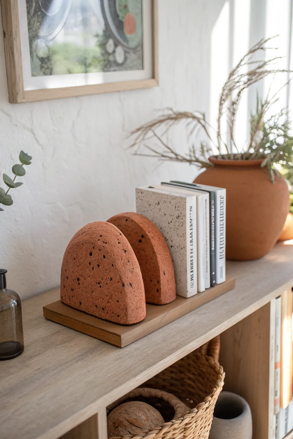 Chunky abstract clay bookends add modern sculptural charm to your shelf, DIY-friendly and chic.