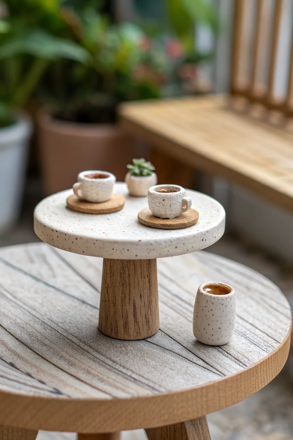Two partners, two halves: a minimalist clay café mini scene that clicks together like your first date.