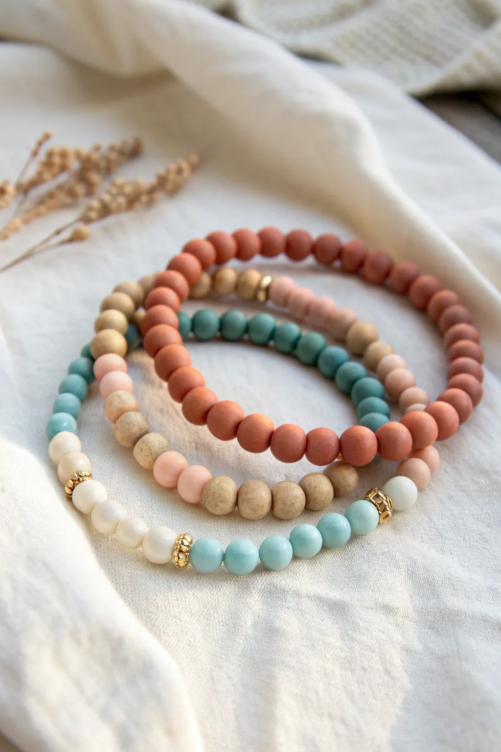 Mood palette gradient stack: cool blues, soft neutrals, and warm peaches in one arm-party set