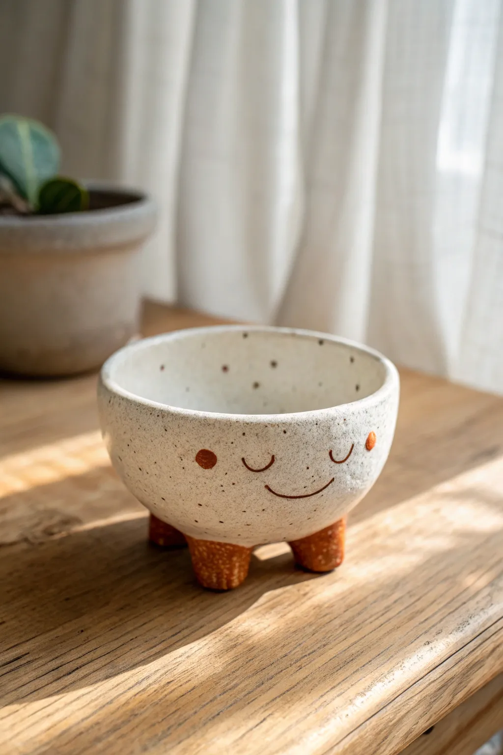 Tiny footed creature bowl that smiles back, minimal Scandinavian look with a cozy boho touch