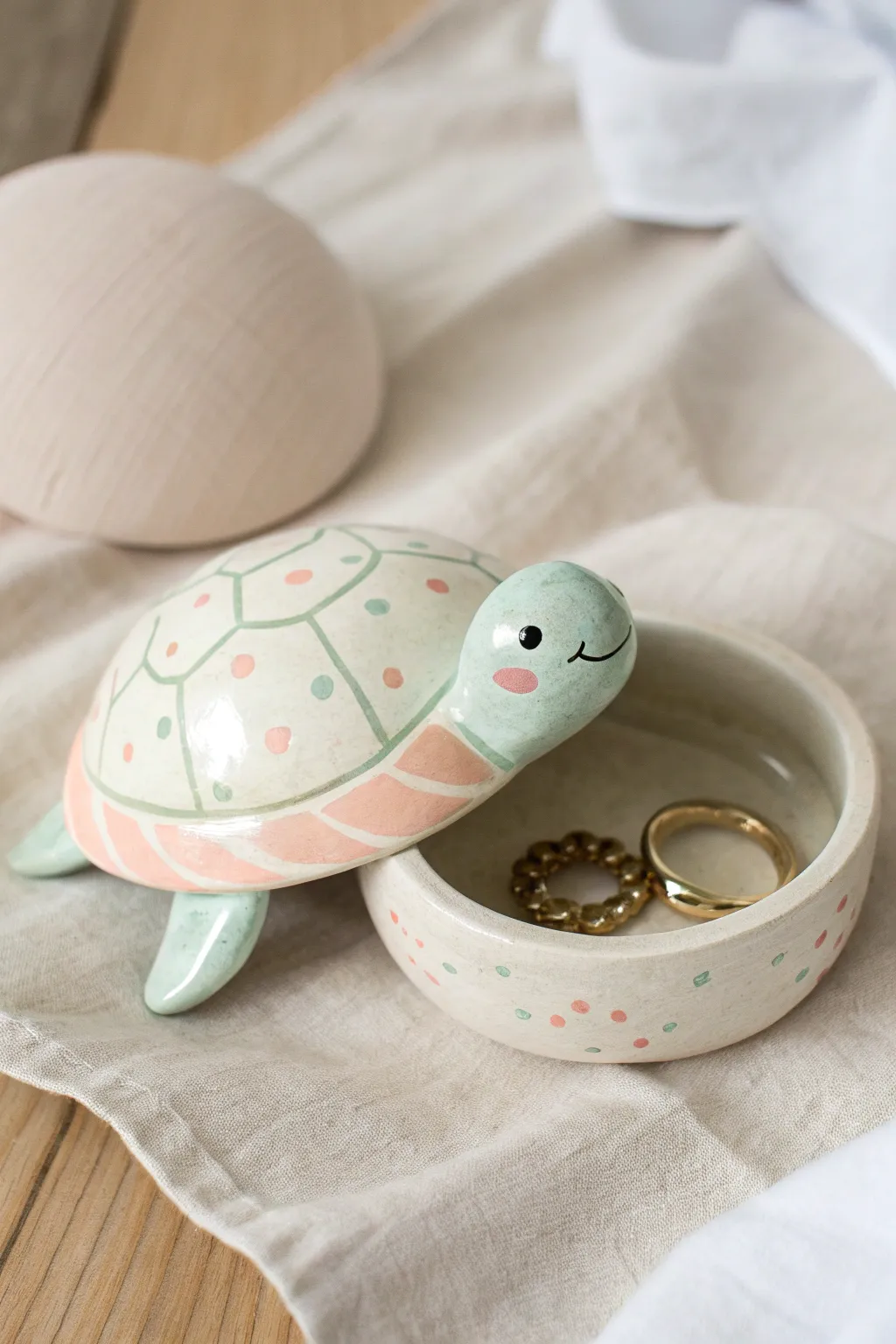 Pastel turtle ring keeper with a secret shell compartment—cute, minimal, and hobbyist-friendly.