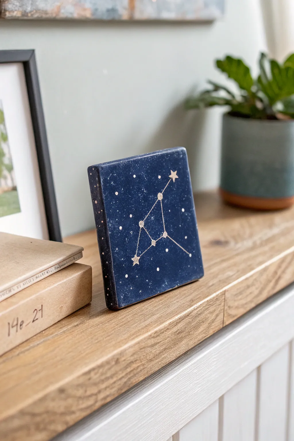 A dreamy anniversary constellation tile, simple to paint and perfect as a romantic gift for him.