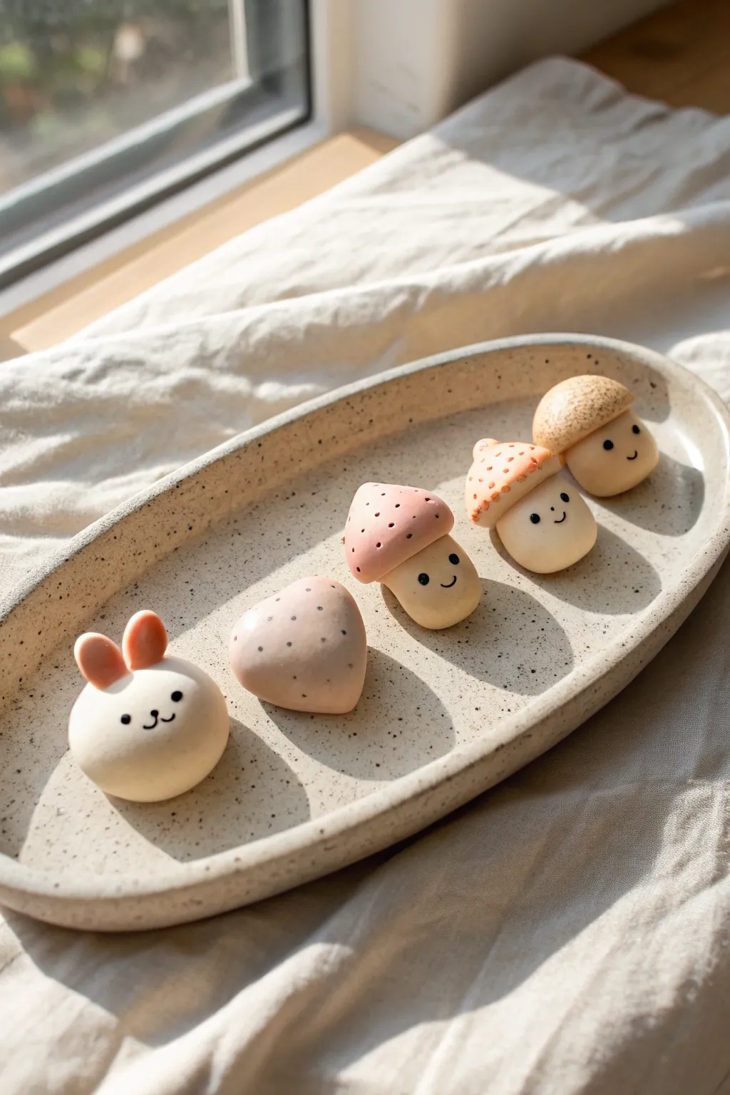 Mix-and-match kawaii faces on tiny clay minis, simple shapes that look instantly adorable.