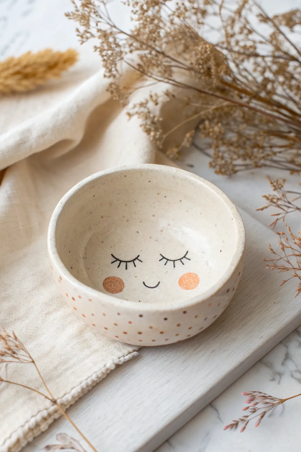 Plain outside, secret smile inside, a peekaboo pinch pot that feels cozy and handmade.