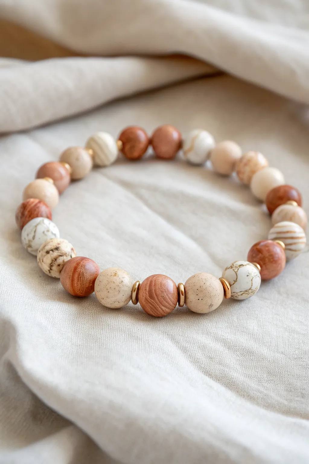 Marbled swirl statement beads paired with minimalist heishi for an easy, chic DIY bracelet