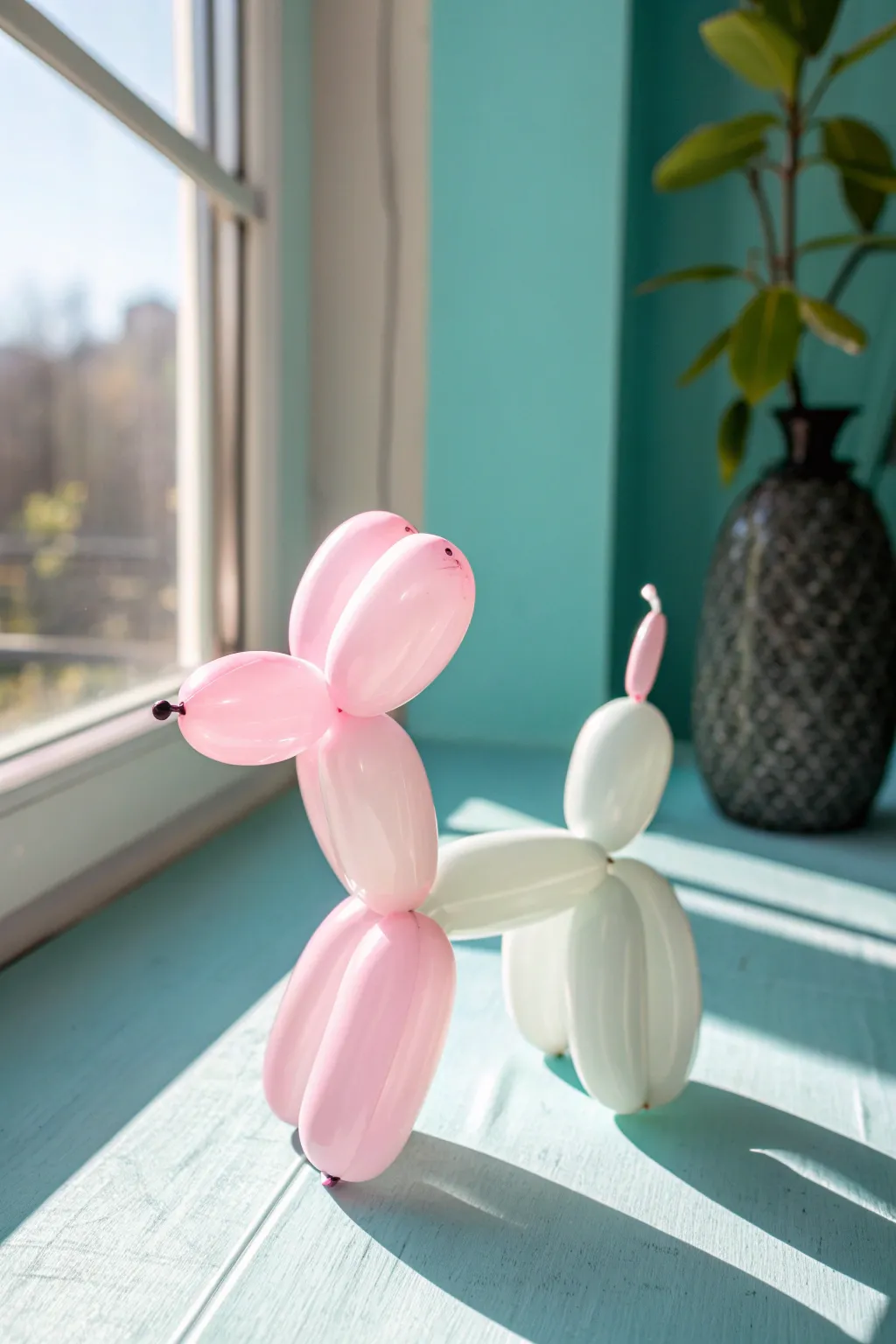 Playful balloon-style clay dog with a glossy finish, photographed clean and bright for bold contrast.