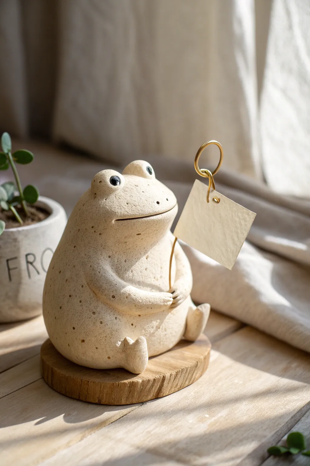 Easy chunky clay figure note holder with wire loop, minimalist boho style and natural contrast