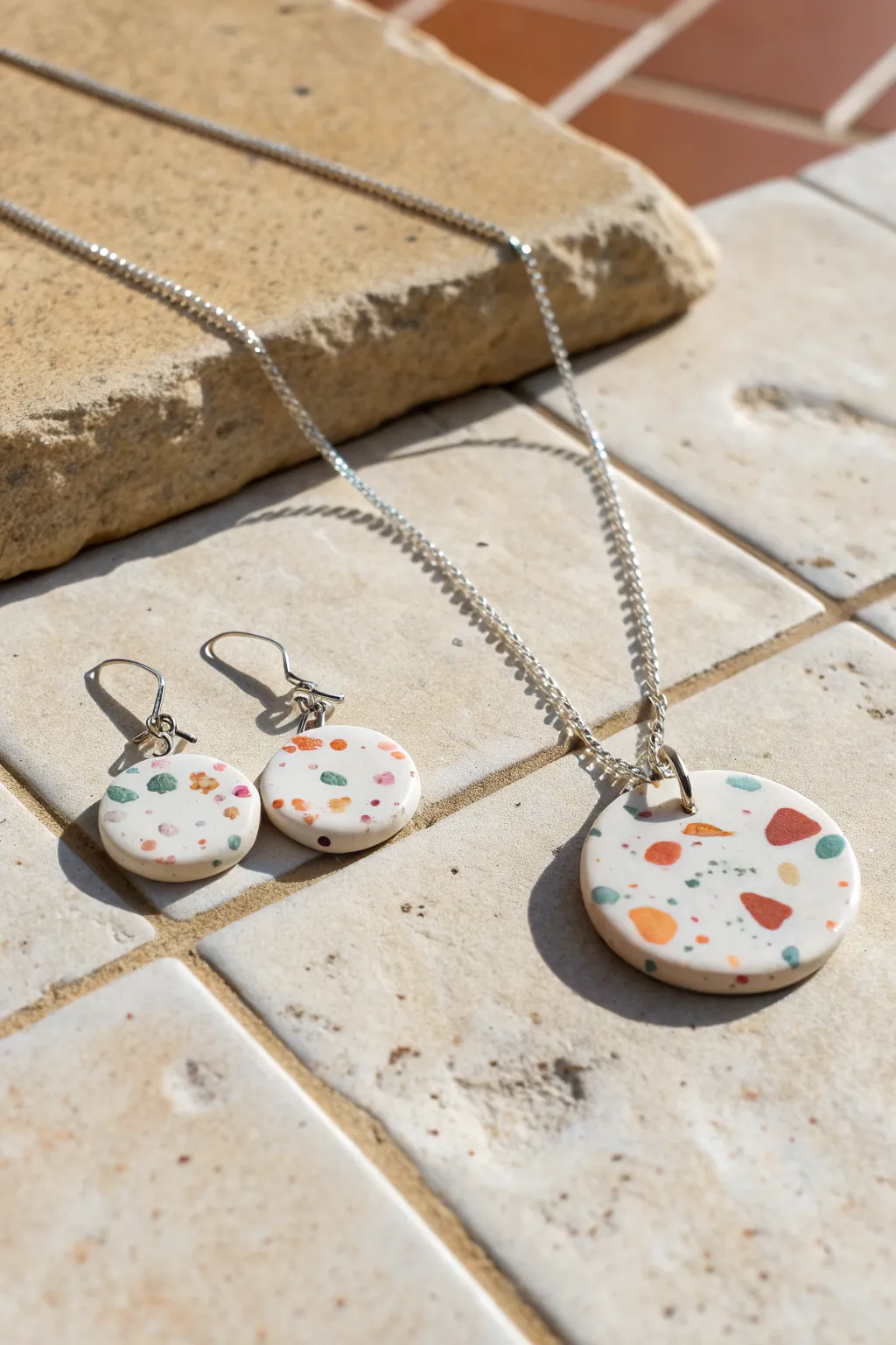 Scrap-blend confetti studs and charm set that turns leftover clay into a playful minimal look