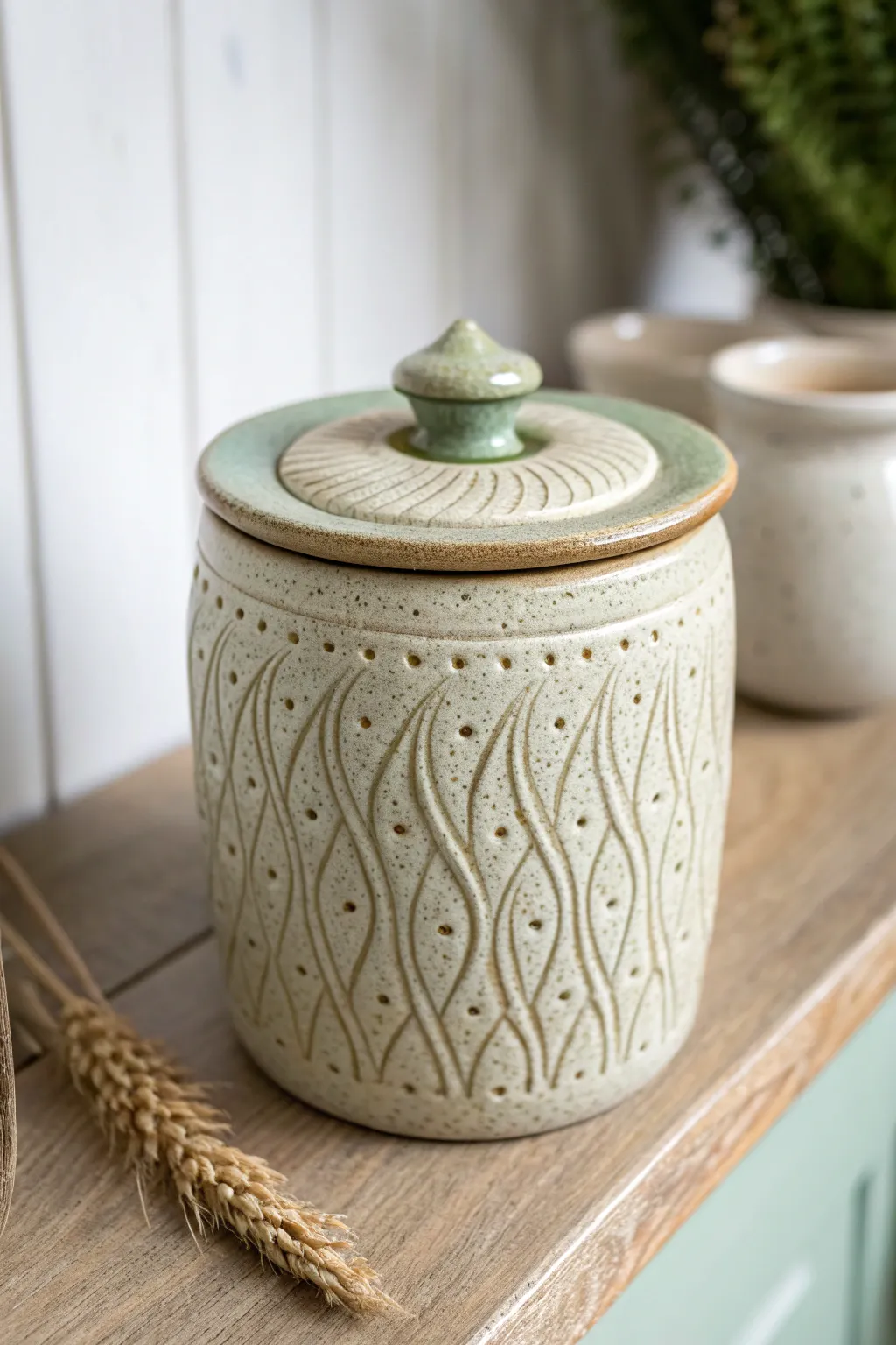 Textured noodle pot with raised clay lines and a pooling glaze for an easy wow finish