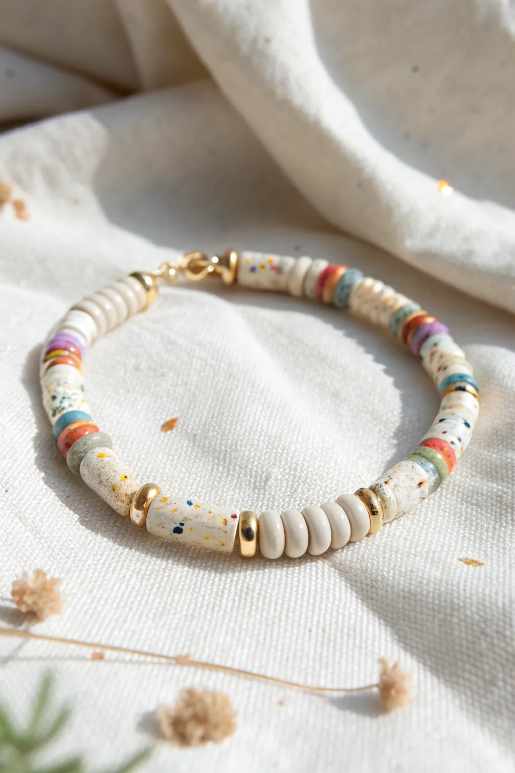 Terrazzo confetti heishi bead bracelet for playful color on a clean, minimalist base.
