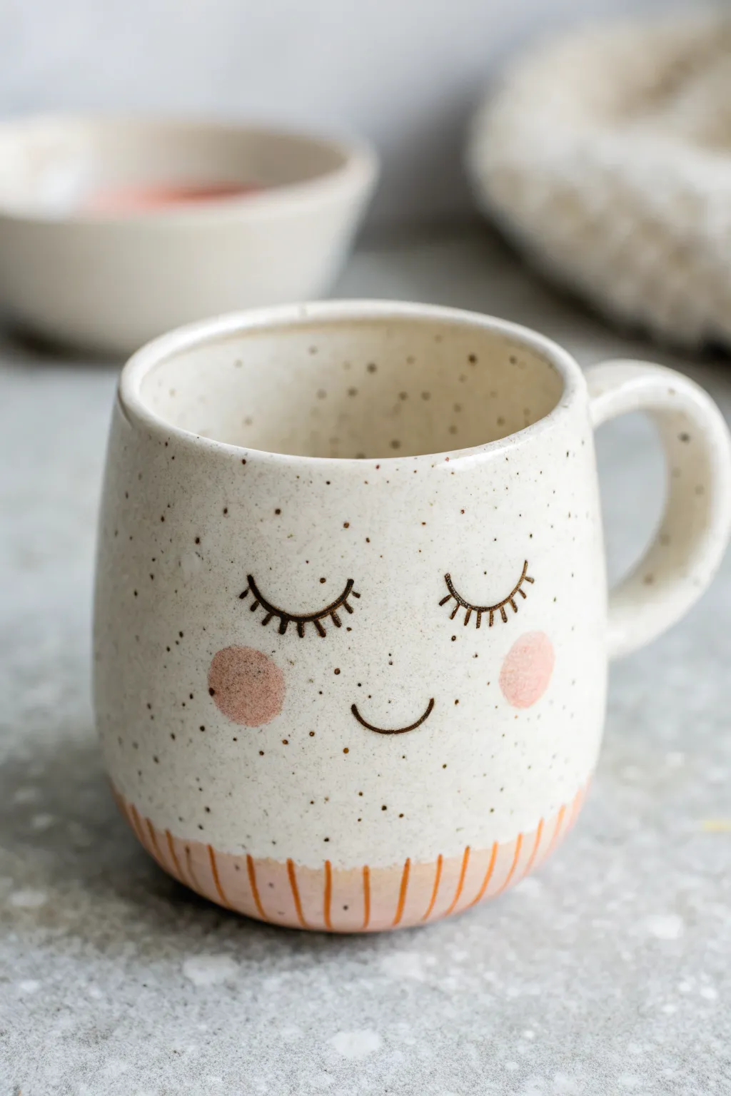 A cute character mug with a hilarious secret: tiny teeth hiding just inside the rim.